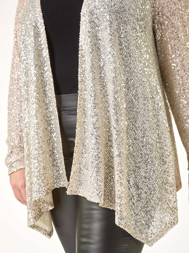Roman Metallic Curve Sequin Waterfall Front Cardigan - Image 8 of 8