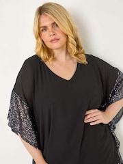 Roman Grey Curve Sequin Trim Overlay Top - Image 1 of 5