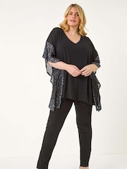 Roman Grey Curve Sequin Trim Overlay Top - Image 2 of 5