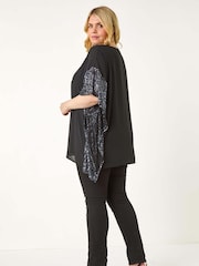 Roman Grey Curve Sequin Trim Overlay Top - Image 3 of 5