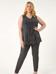 Roman Metallic Curve Sparkle Stretch Tunics Top - Image 2 of 5