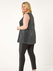 Roman Metallic Curve Sparkle Stretch Tunics Top - Image 3 of 5