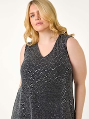 Roman Metallic Curve Sparkle Stretch Tunics Top - Image 4 of 5