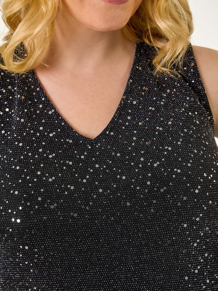 Roman Metallic Curve Sparkle Stretch Tunics Top - Image 5 of 5