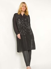 Roman Black Curve Sequin V-Neck Chiffon Blouse - Image 2 of 6