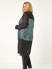 Roman Green Curve Sequin V-Neck Chiffon Blouse - Image 3 of 5