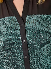 Roman Green Curve Sequin V-Neck Chiffon Blouse - Image 5 of 5