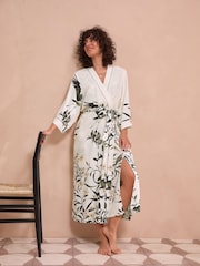 Black/White Heron Linen Blend Lightweight Dressing Gown - Image 1 of 11