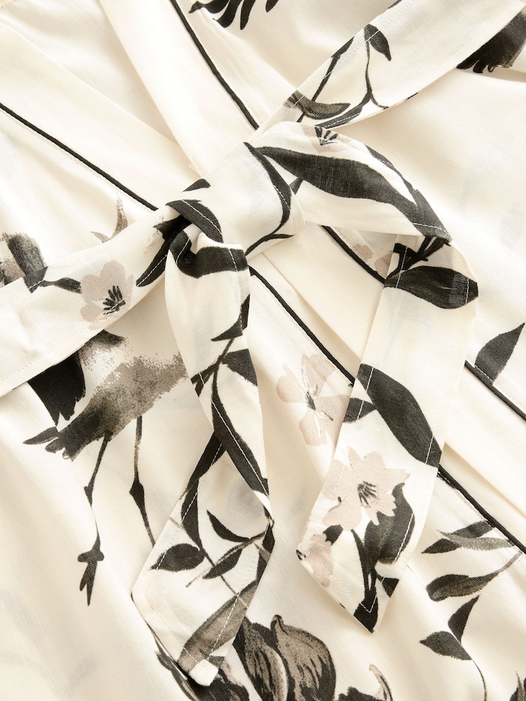 Black/White Heron Linen Blend Lightweight Dressing Gown - Image 10 of 11