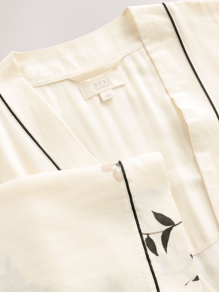 Black/White Heron Linen Blend Lightweight Dressing Gown - Image 11 of 11