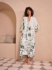 Black/White Heron Linen Blend Lightweight Dressing Gown - Image 2 of 11