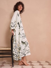 Black/White Heron Linen Blend Lightweight Dressing Gown - Image 3 of 11