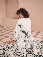Black/White Heron Linen Blend Lightweight Dressing Gown - Image 4 of 11