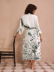 Black/White Heron Linen Blend Lightweight Dressing Gown - Image 5 of 11