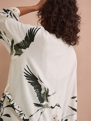 Black/White Heron Linen Blend Lightweight Dressing Gown - Image 7 of 11