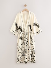 Black/White Heron Linen Blend Lightweight Dressing Gown - Image 8 of 11