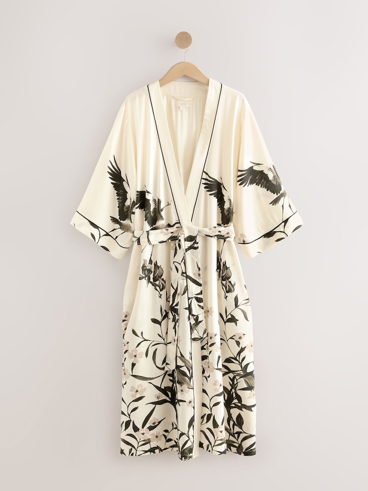 Black/White Heron Linen Blend Lightweight Dressing Gown - Image 8 of 11