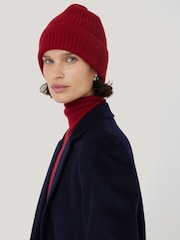 Jigsaw Red Wool Cashmere Blend Winter Beanie - Image 3 of 4