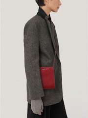Jigsaw Red Leather Cross-Body Phone 100% Cotton Bag - Image 1 of 3