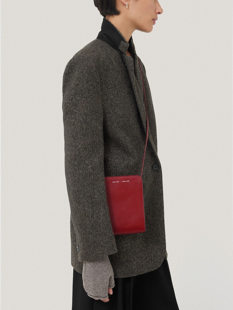 Jigsaw Red Leather Cross-Body Phone 100% Cotton Bag - Image 1 of 3