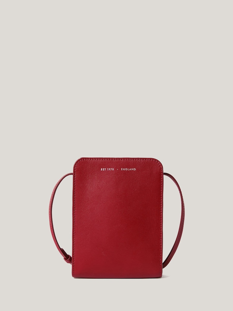 Jigsaw Red Leather Cross-Body Phone 100% Cotton Bag - Image 2 of 3