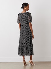 Finery Black Loretta Polka Dot Chiffon Midi Dress - Image 2 of 4