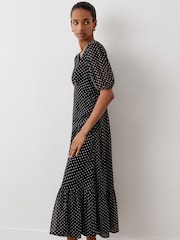 Finery Black Loretta Polka Dot Chiffon Midi Dress - Image 3 of 4