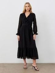 Finery Black Rosalie Chiffon Midi Wrap Dress - Image 1 of 4