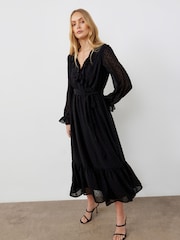Finery Black Rosalie Chiffon Midi Wrap Dress - Image 4 of 4
