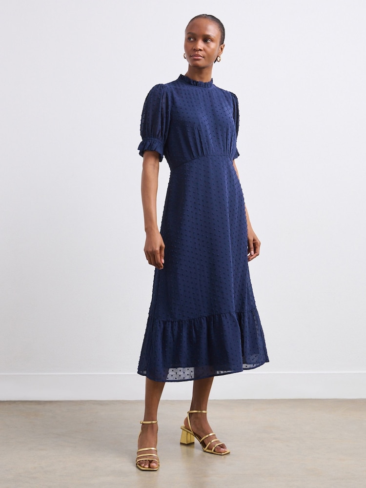 Finery Navy Camille Chiffon Midi Dress - Image 1 of 4 Finery Navy Camille Chiffon Midi Dress - Image 1 of 4
