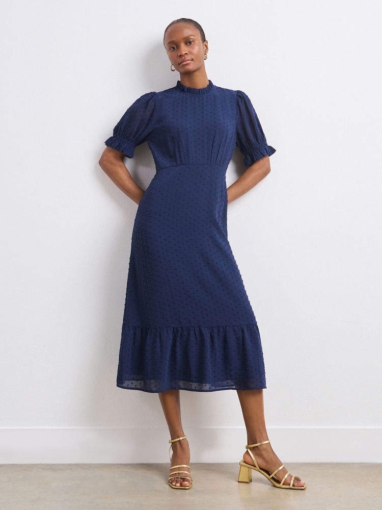 Finery Navy Camille Chiffon Midi Dress - Image 4 of 4 Finery Navy Camille Chiffon Midi Dress - Image 4 of 4