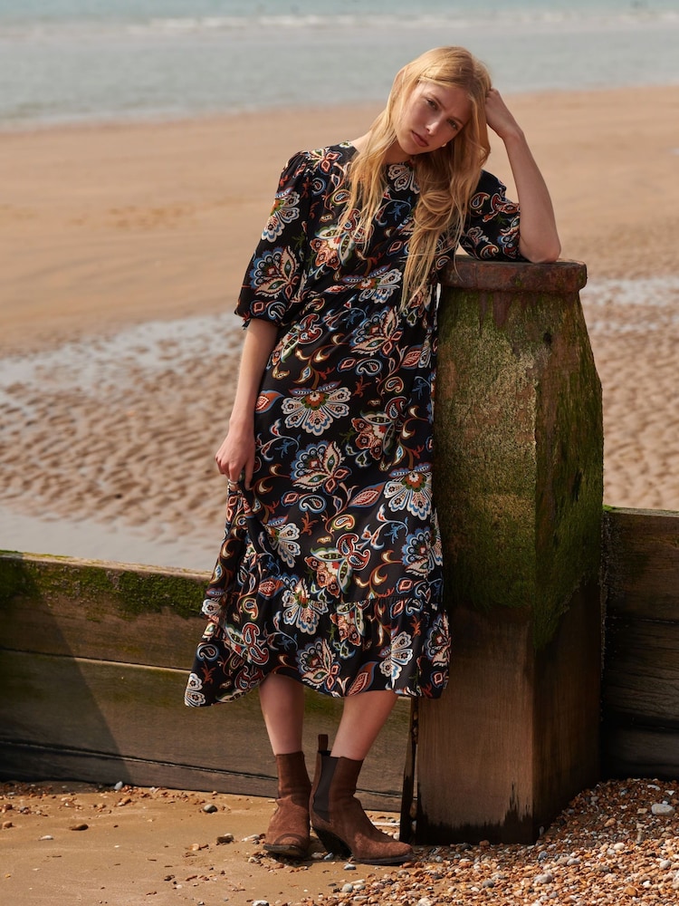 Finery Black Gwen Heavy Crepe Long Sleeve Midi Dress - Image 1 of 5