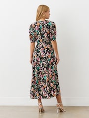 Finery Black Colette Leopard Print Crepe Midi Tea Dress - Image 2 of 4