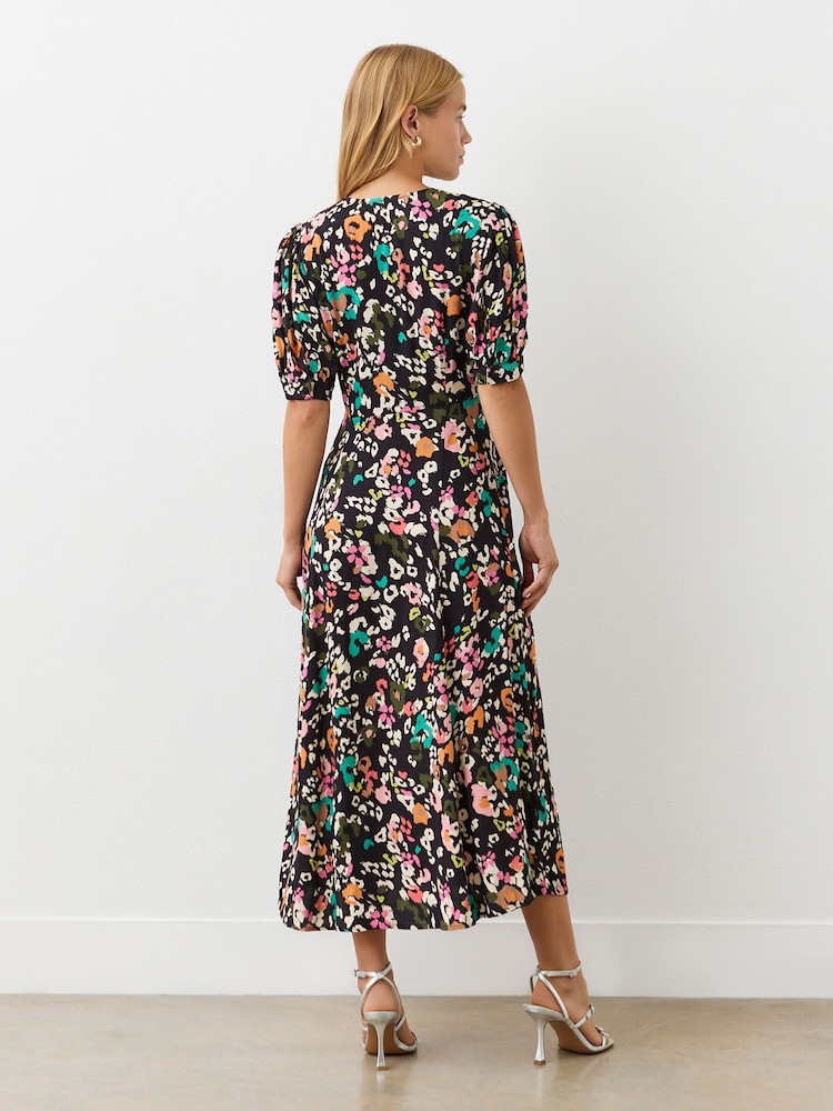 Finery Black Colette Leopard Print Crepe Midi Tea Dress - Image 2 of 4