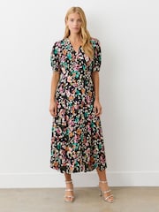 Finery Black Colette Leopard Print Crepe Midi Tea Dress - Image 3 of 4