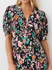 Finery Black Colette Leopard Print Crepe Midi Tea Dress - Image 4 of 4