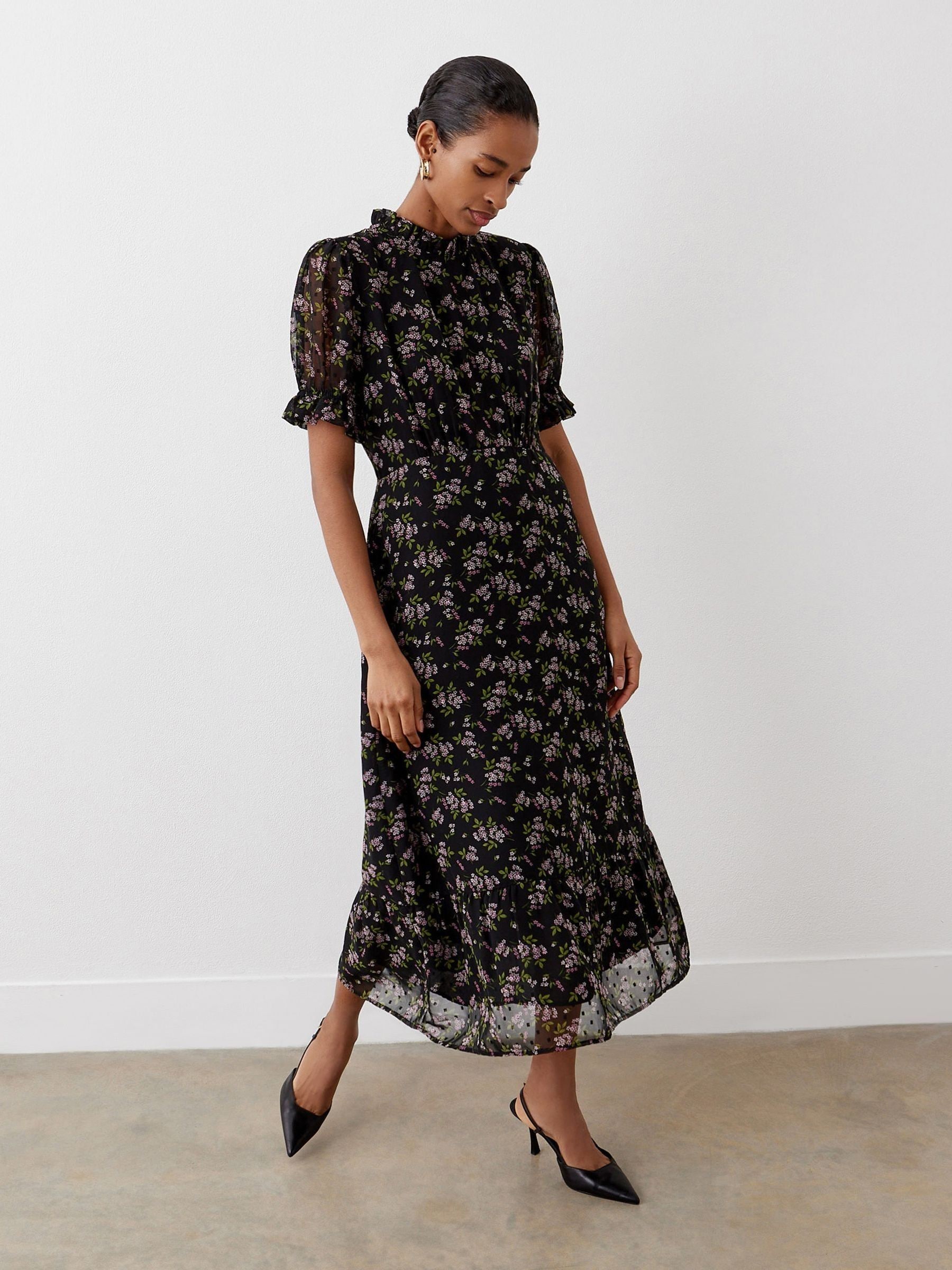 Buy Finery Black Camille Chiffon Short Sleeve Midi Tea Dress from the Next UK online shop