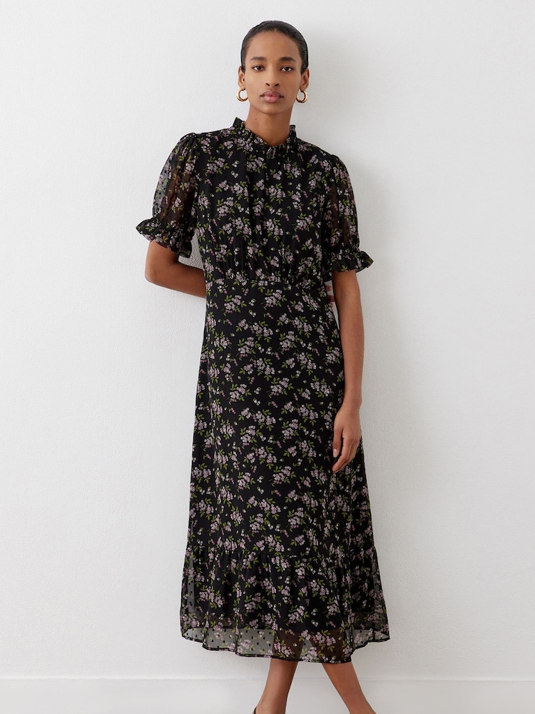 Finery Black Camille Chiffon Midi Dress - Image 2 of 4 Finery Black Camille Chiffon Midi Dress - Image 2 of 4