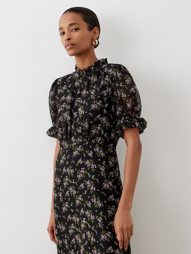 Finery Black Camille Chiffon Midi Dress - Image 4 of 4 Finery Black Camille Chiffon Midi Dress - Image 4 of 4