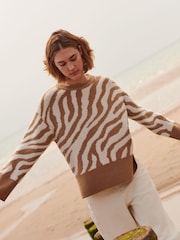 Finery Nude Tully Tan Zebra Knitted Jumper - Image 1 of 5