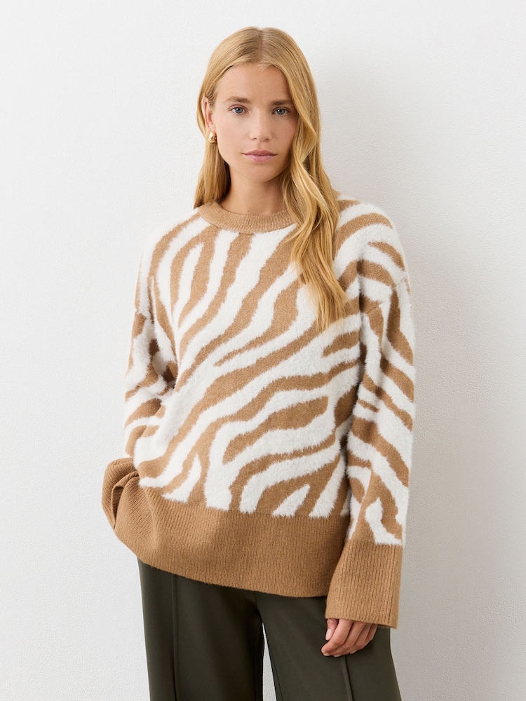 Finery Nude Tully Tan Zebra Knitted Jumper - Image 2 of 5