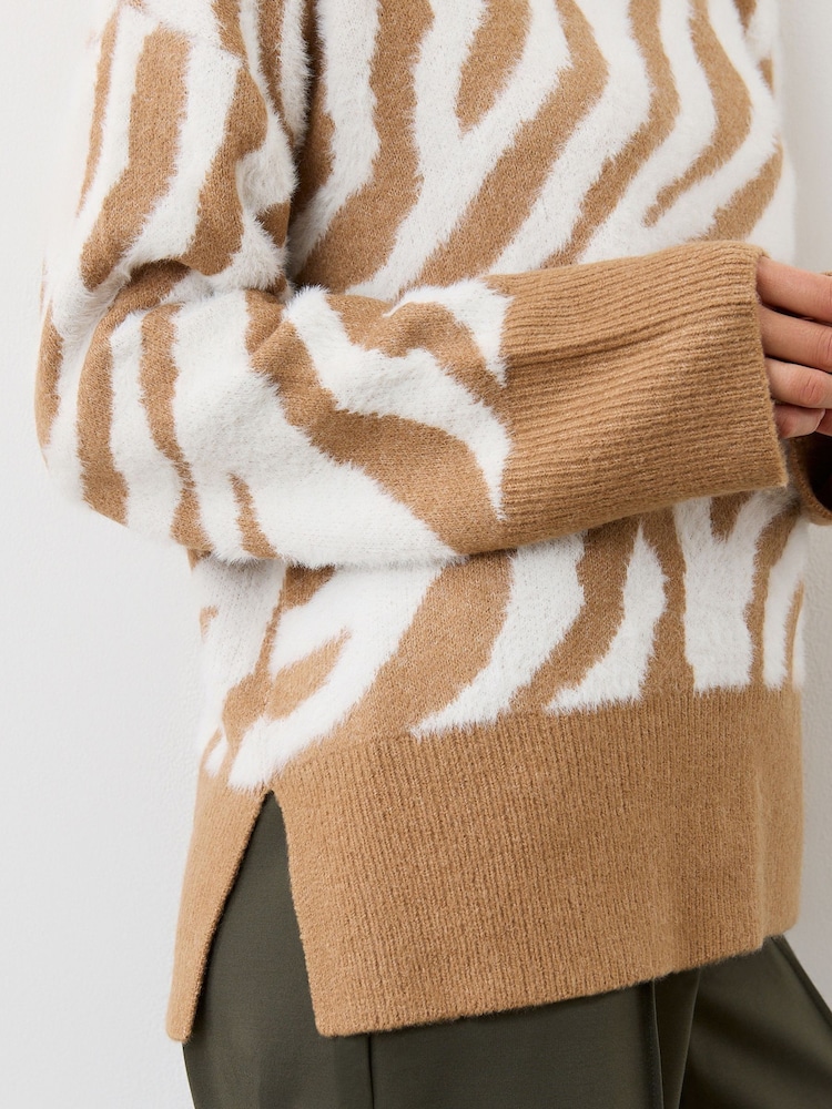 Finery Nude Tully Tan Zebra Knitted Jumper - Image 4 of 5