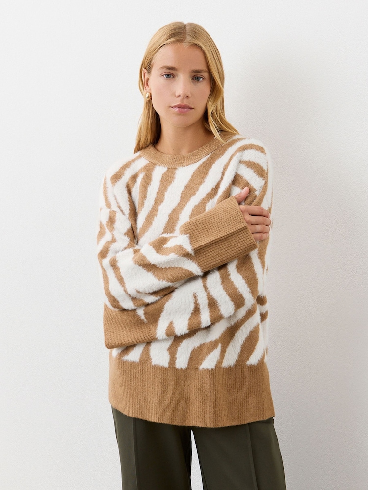 Finery Nude Tully Tan Zebra Knitted Jumper - Image 5 of 5