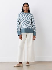 Finery Blue Tully Tan Zebra Knitted Jumper - Image 1 of 4
