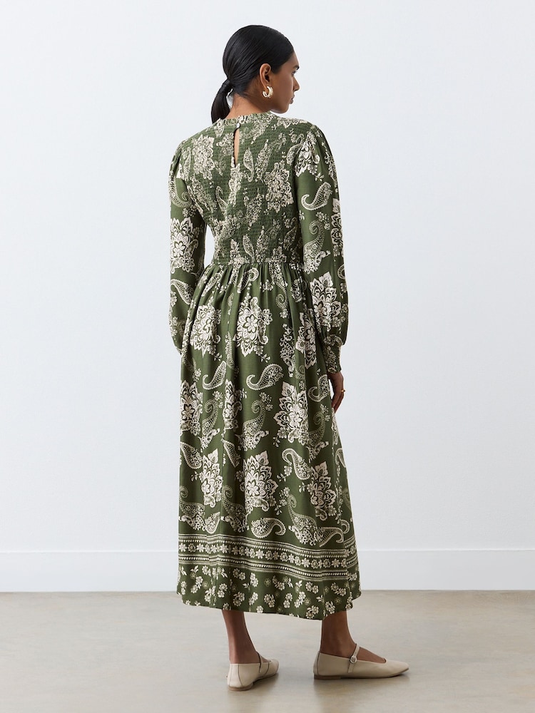 Finery Green Jovie Crew Neck Long Sleeve Midi Dress - Image 2 of 4