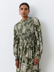 Finery Green Jovie Crew Neck Long Sleeve Midi Dress - Image 4 of 4
