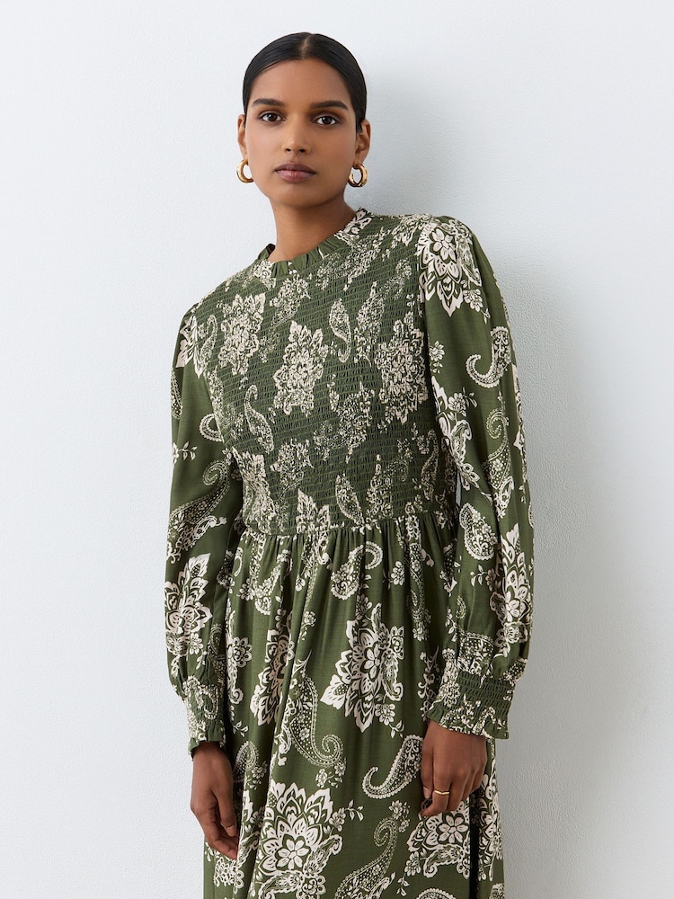 Finery Green Jovie Crew Neck Long Sleeve Midi Dress - Image 4 of 4