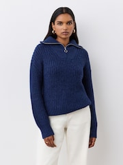 Finery Navy Wilma Half Zip Funnel Neck Jumper - Image 1 of 4