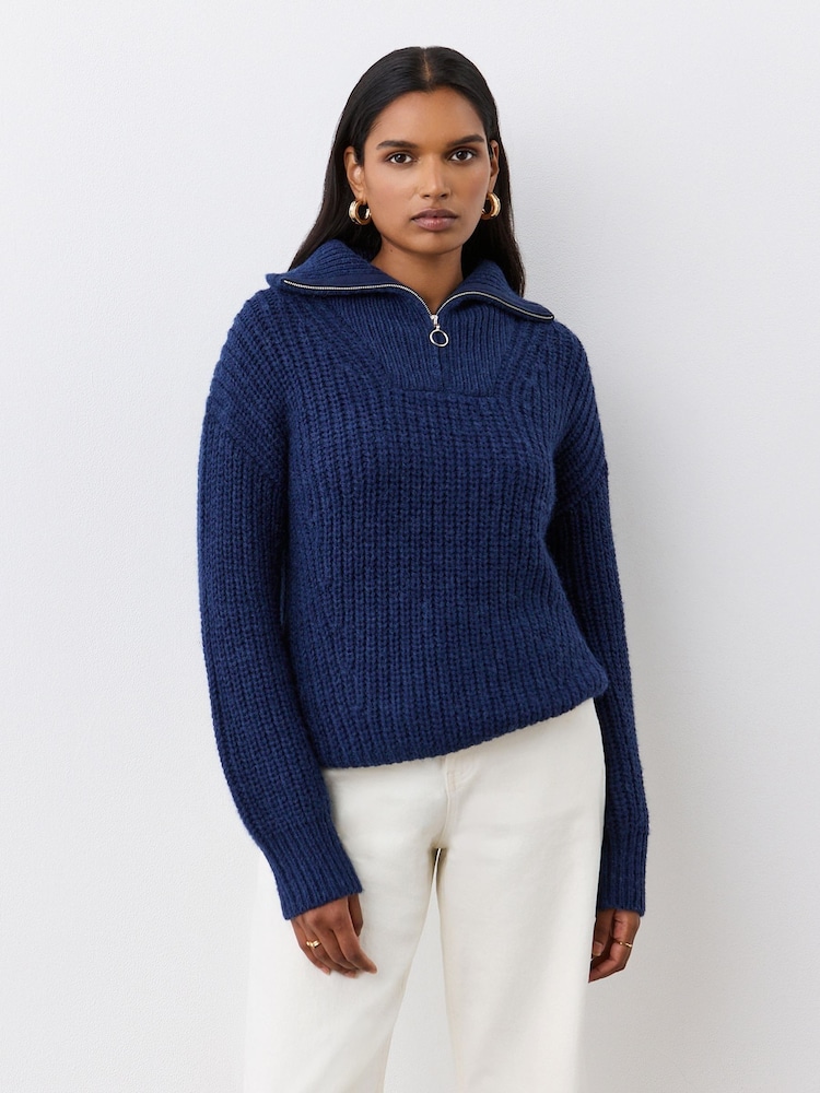 Finery Navy Wilma Half Zip Funnel Neck Jumper - Image 1 of 4 Finery Navy Wilma Half Zip Funnel Neck Jumper - Image 1 of 4