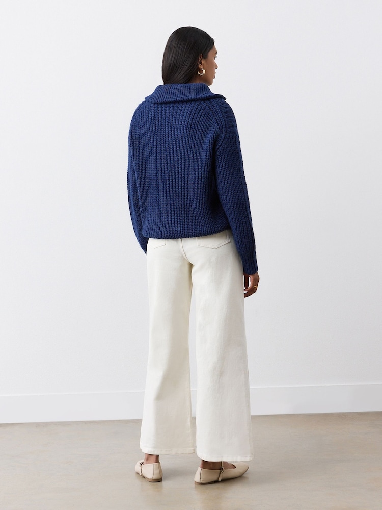 Finery Navy Wilma Half Zip Funnel Neck Jumper - Image 2 of 4 Finery Navy Wilma Half Zip Funnel Neck Jumper - Image 2 of 4